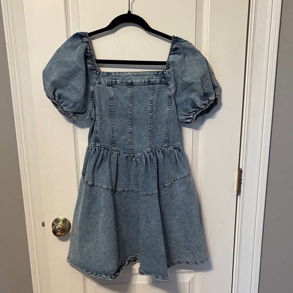 Stylish GeeGee Denim Puff Sleeve Mini Dress